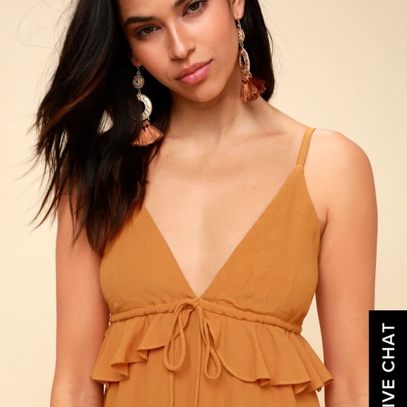 🧡Golden Yellow Ruffled Shift Dress - Picture 2 of 7